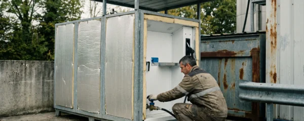 Technicien vérifiant une cuve AdBlue lors d'un contrôle de maintenance