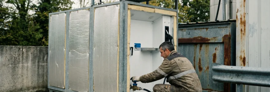Technicien vérifiant une cuve AdBlue lors d'un contrôle de maintenance